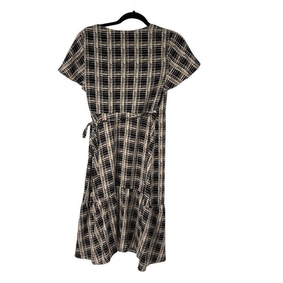 Urban Outfitters Dress Daphne Black Tan Check Midi Wrap High Low Womens - Picture 4 of 9